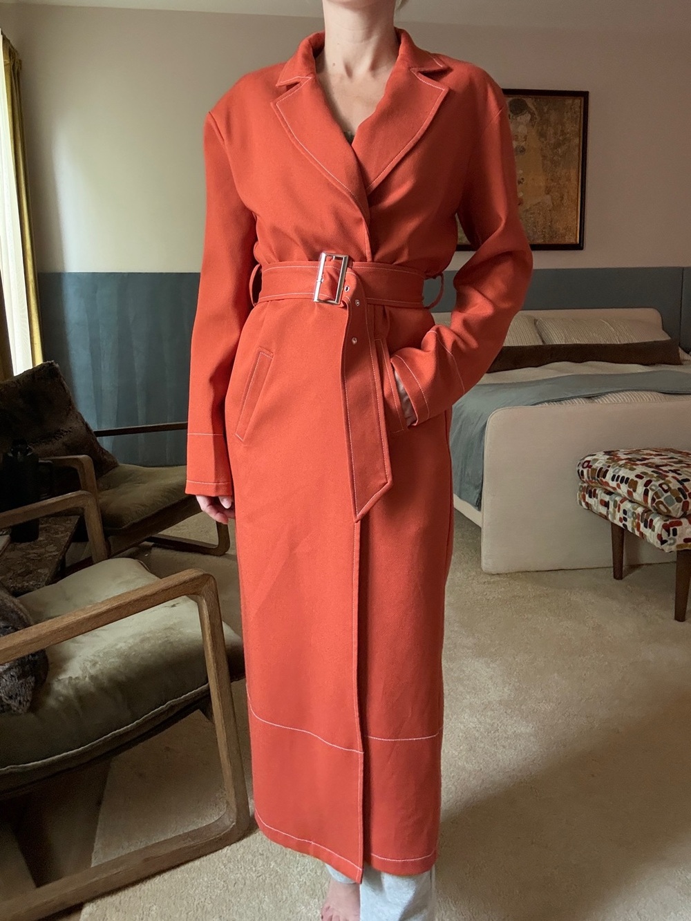 PrettyLittleThing Lightweight Trench Coat in Orange